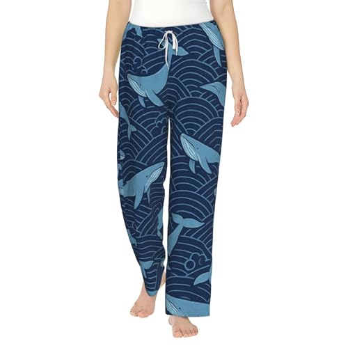 Pantalon de pyjama en polaire pour femme à motif vague japonais en flanelle