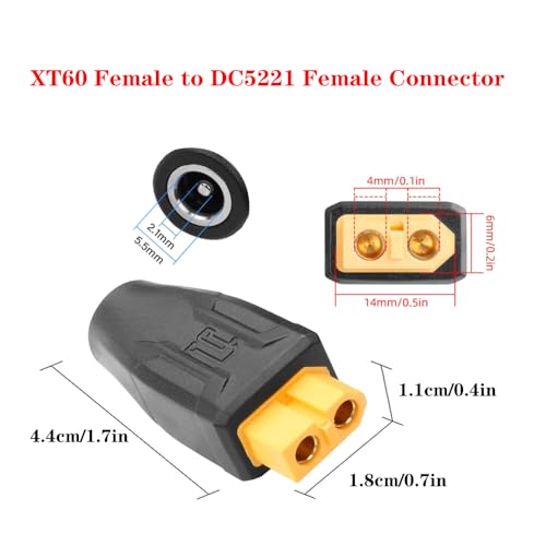 2 conectores hembra XT60 a DC5221 Barra 2.1mm x 5.5mm miniatura 2