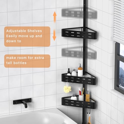 Kegii Telescopic Shower Caddy Corner - Shower Shelf Black Bathroom Storage Telescopic Bathroom Corner Shelf
