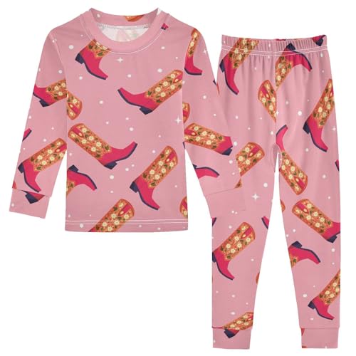 WIFIU Pajama Sets Long Sleeve Top and Pants Cowboy Boots Flowers Hearts Printed, Soft Cotton Sleepwear 2 Piece Pjs Set for Home Casual Size 18M