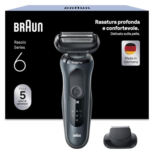Braun Series 6 Regolabarba Uomo, Rasoio Elettrico Barba, Rifinitore di Precisione Easyclick, Sensoflex, Wet&Dry, Ricaricabile, Custodia da Viaggio, Senza Fili, Idea Regalo, 61-N1200s Grigio