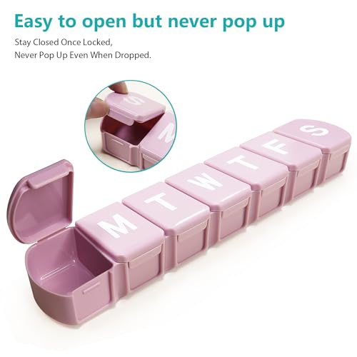 Image of MOLN HYMY Extra Large Weekly Pill Organizer 7 Day, XL 1 Week Pill Dispenser Case, Daily Medicine Organizer to Hold Vitamin Filsh Oil and Supplements (Pink)