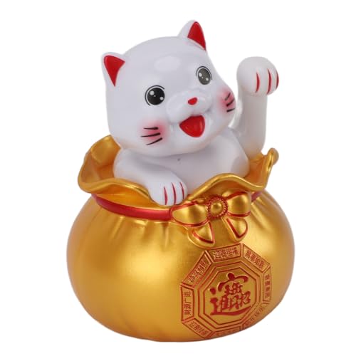 Lucky Fortune Cat, Desktop Decoration Solar Powered Lucky Cat Energy Saving Plastic Happiness Car Decor for Hotels for Car Dashboards (Big Eye Gold)