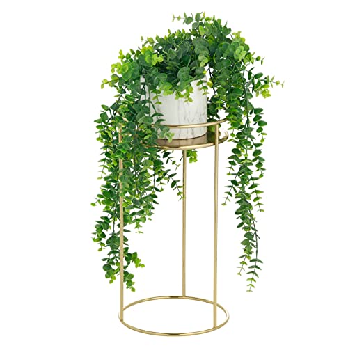 Mdesign Metal 15-Inch Tall Circular Plant Stand, Planter Holder Contemporary Design Round Tray For Table, Garden; Holds Indoor/Outdoor Plants, Flower Pot - Concerto Collection - 2 Pack - Soft Brass #TOP6