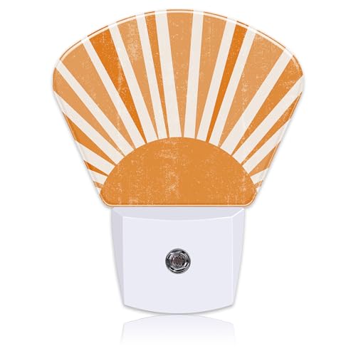 Uiaoiais Boho Abstract Orange Sunset Plug in Night Lights, Sunset Nightlight Plug Into Wall Dusk to Dawn Sensor for Kid Girls Boys Women Men Bedroom, Hallway, Kitchen, Bathroom, Stairs Decor