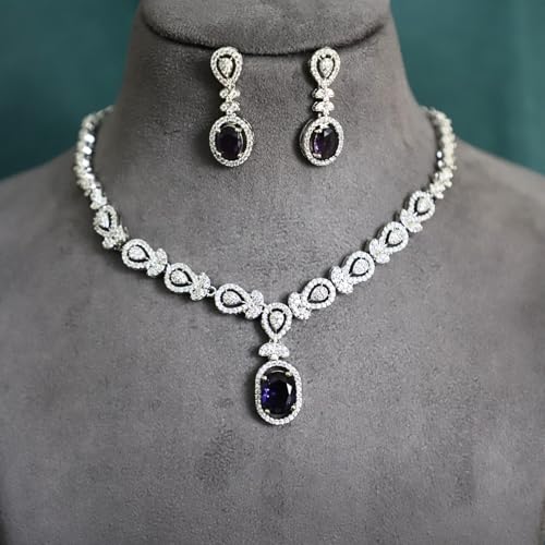 Image of American Diamond Necklace Set | CZ Stones, Rhodium-Plated Finish | Bridal Jewelry with Earrings for Weddings, Parties & Festivals