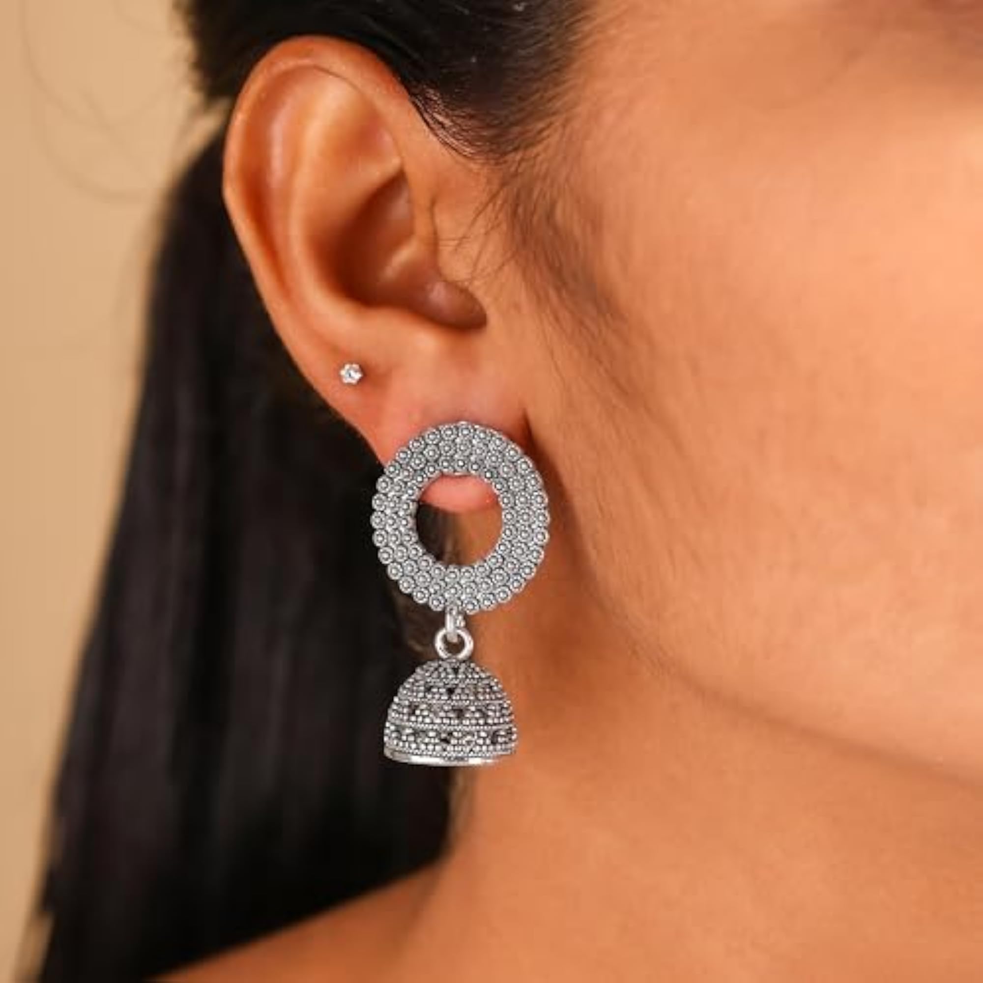 Traditional Oxidised Silver Jhumka Earrings