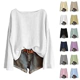 White Cotton Shirt,Cotton Linen Tops for Women Long Sleeve Boat Neck Summer Lightweight Gauze Shirts Plus Size Casual Blouses 2026 White S