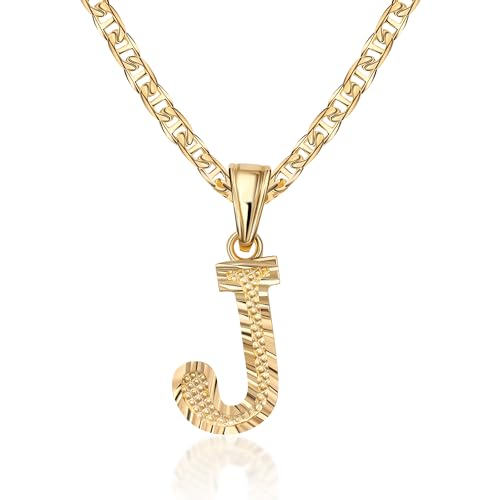 Barzel 18K Gold Plated Initial Necklace with Diamond Cut Initial,18' Chain with 2' Extension...