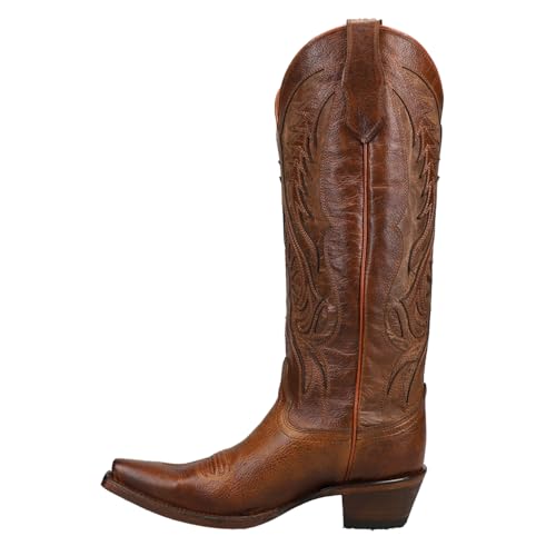 Corral Boots Womens Bronze Tooled Inlay Snip Toe Casual Boots Knee High Mid Heel 2-3" - Brown3