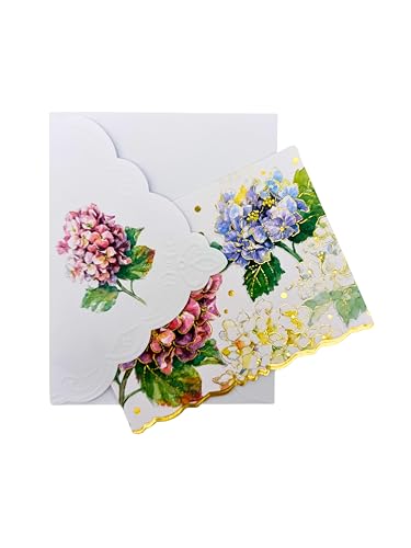 Image of Poster Foundry Classic Pink and Blue Hydrangea Boxed Note Cards by Carol Wilson. 10 embossed 4x5 Die-Cut Notecards and Matching Envelopes in Decorative Gift Box with Magnetic Flap. NCP6001