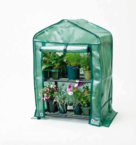 KINZZY Premium 2 Tier Portable mini Greenhouse with Heavy Duty PE Cover Plus Reinforced Shelving Within 33 lbs Weight Capacity, 23 X 18 X 34 Inch
