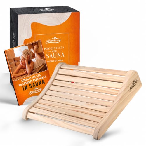 ALPENHAUCH Poggiatesta sauna in legno [100% legno naturale] - poggiatesta ergonomico per sauna in legno - elegante accessorio sauna cabina a infrarossi - comodo e ampio poggiatesta sauna in legno per