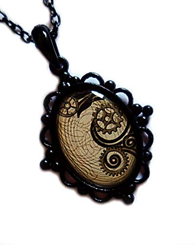 Moon Maiden Jewelry Black Framed Gears Cameo Pendant