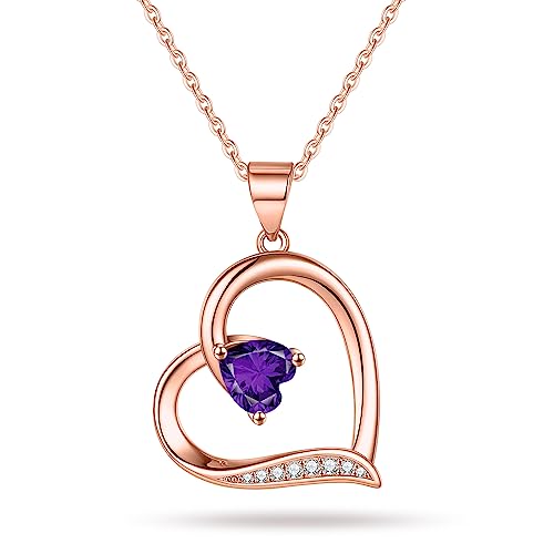 Birthstone Necklace For Women Girls, S925 Sterling Silver Jewelry February Birthstone Necklace For Mom Women Birthstone Jewelry Amethyst Heart Necklaces For Women Mom Birthday Gifts For Girls #TOP10