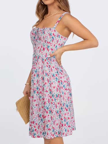 Image of YATHON Summer Mini Corset Sun Dress for Women Short Casual Square Neck Lace Up Floral Beach Vacation Dresses with Pockets