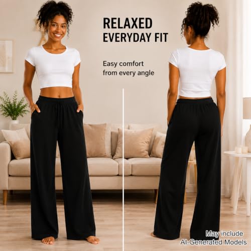 Image of Essential Elements Womens 3 Pack PJ Pants 100% Cotton Jersey Lounge Pajama | Soft Lightweight Breathable Knit With an Elastic Waist, Comfy for Sleep, Lounging and Relaxed Everyday Wear