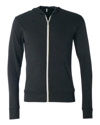 Bella Canvas Triblend Full-Zip Lightweight Hoodie (3939) Charcoal Black Triblend, L