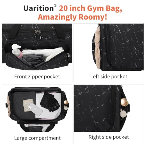 Image of Uarition Gym Bag for Men & Women - 50L Large Travel Duffle Bag Marble Black