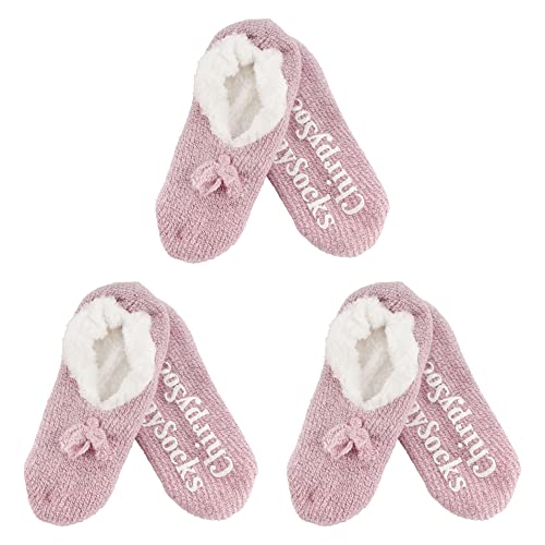 Image of BambooMN Adult Women Super Soft Warm Cozy Fancy Yarn Slippers Non-Slip Lined Socks, Indoor Comfy House Slippers, 3 Pairs