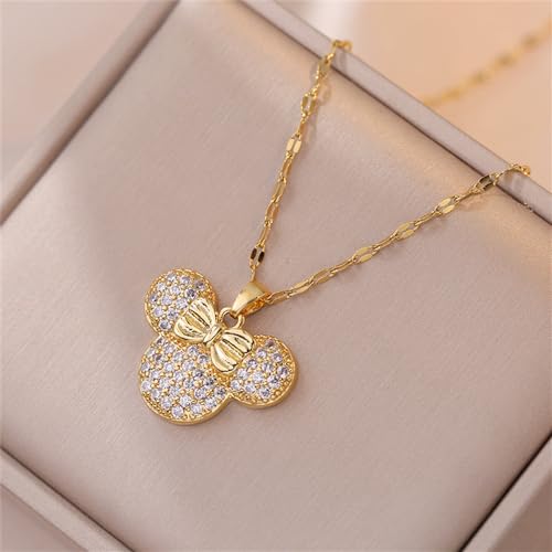 Dainty CZ Lady Mouse Pendant Necklace for Women Teen Girls Surgical Stainless Steel Hypoallergenic Crystal Choker Chain Necklace Adjustable Comfortable Cute Birthday Holiday Jewelry Gifts 18inch 5