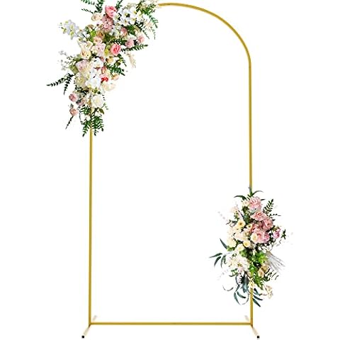 Wokceer 7.2 FT Wedding Arch Backdrop Stand, Square Arch Gold Metal Arch Backdrop Stand for Wedding Ceremony Birthday Party Bridal Baby Shower Photo Booth Garden Floral Balloon Arch Decoration Cover