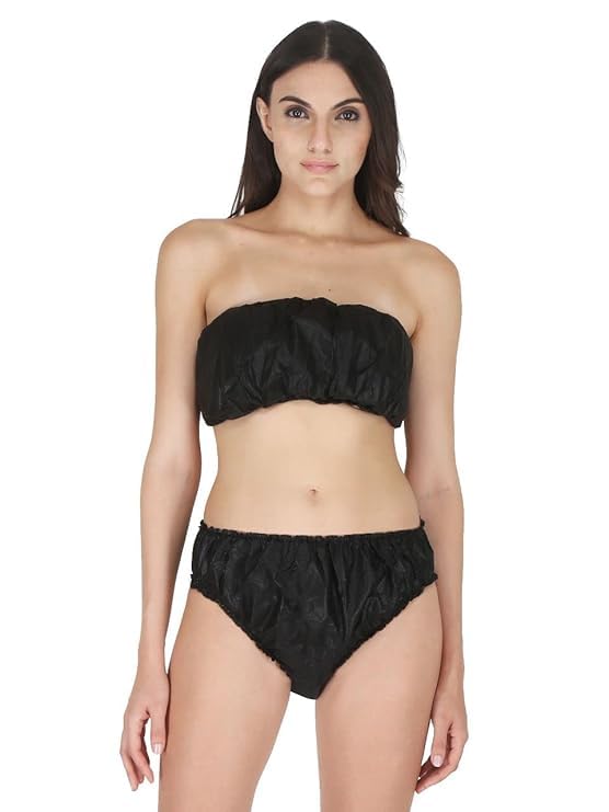 lacviaa Disposable Set of Bra and Panties on Woven Disposable Set of Bra and Panties for Women and Girls Travelling/Spa/Body Massage/Surgeries/Maternity Free Size (Pack of 5) Black-picture-4