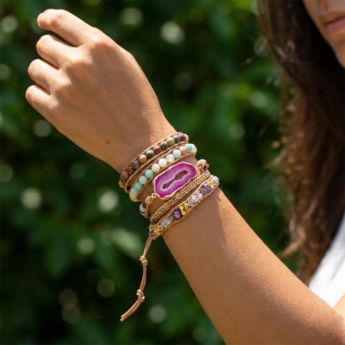 Image of YGLINE Natural Stone Beaded Healing Wax String 5 Wraps Bracelets