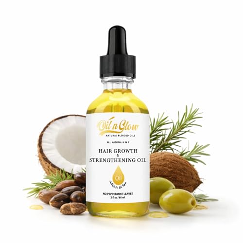 OilnGlow 8 in 1 Natural Hair Growth Serum & Strengthening Oil with Rosemary, Castor, 100% Vegan Jojoba, Coconut, Grape Seed, Ginger & Scalp DHT Blocker Peppermint Oil -2 FL