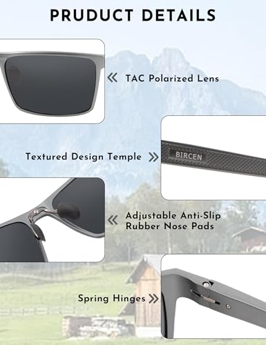 Image of BIRCEN Polarized Anti-Glare Sunglasses for Men: Lightweight Metal Wrap around Sun Glasses UV Protection for Driving Fishing
