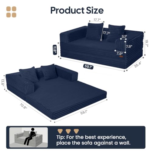 Image of COMAX Boneless Futon Sofa Bed, 59 inch Small Low-Profile Floor Couch