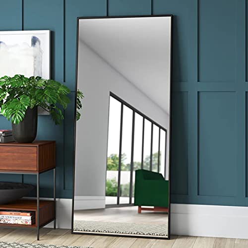 Full Length Mirror, Large Rectangle Mirror Full Length, Full Body Mirror for Bedroom, Dressing Mirror, Floor Mirror with Aluminum Alloy Frame, 65"x22" Body Mirror, Standing Mirror, Wall Mirror, Black