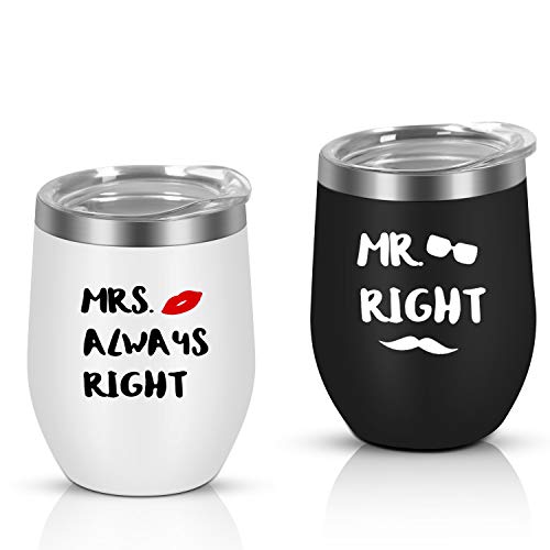 Exclusive Discount 80% Offer Engagement Gift Couple Wine Tumbler Set of 2, Mr. Right Mrs. Always Right Insulated Tumbler, Valentine's Day Wedding Anniversary Bridal Shower Gift for Husband Wife Boyfriend Girlfriend, 12 Oz