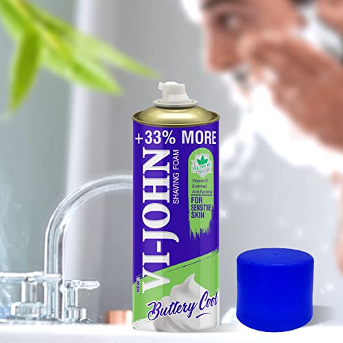 Image of VI - JOHN Shaving Foam For Men,Lime&Lemon&Sensitive Skin Type Shaving Foam With Goodness Of Nature,Tea Tree Oil,Vitamin E Enriched&Anti-Bacterial Formula(400Gm Each-Pack Of 2)