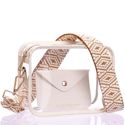 Image of Clear Crossbody Purse Stadium Approved, 3-in-1 Small Bag with Guitar Strap & Pouch, Fits 12x6x12 Policy Concerts
