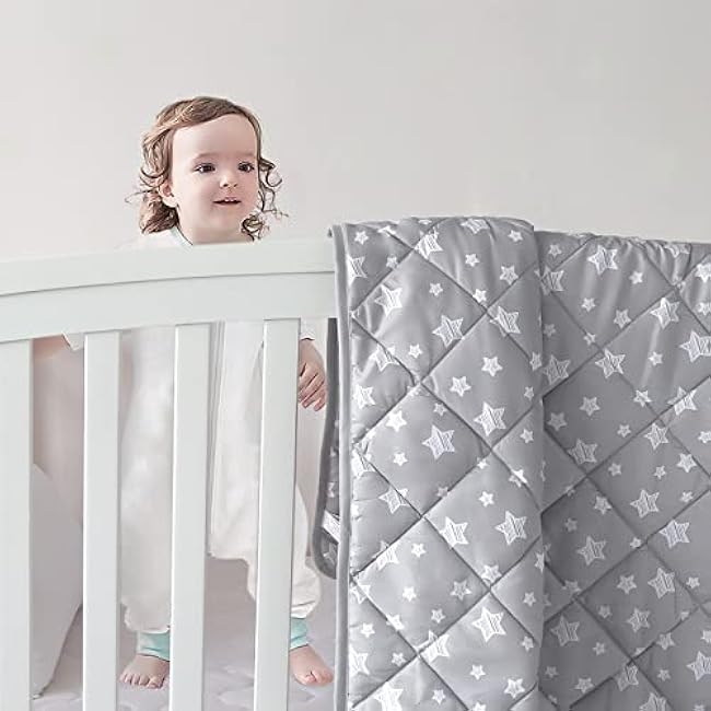Baby Blanket for Boys and Girls, Soft Cozy Toddler Comforter Quilted with Grey Star Print, Ultra Soft and Comfortable Down Alternative Crib Comforter, 39x47 Inches