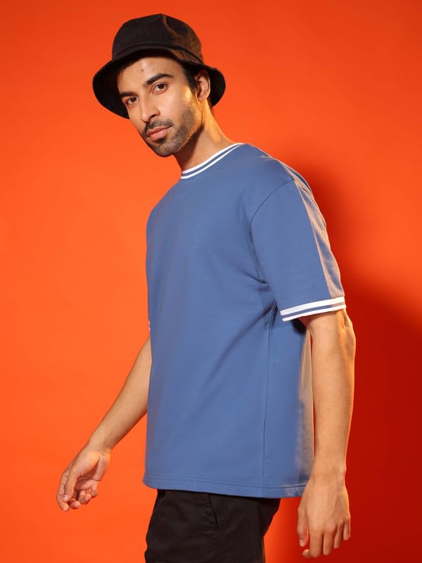 Image of SUBTRACT Round Neck Oversized T Shirt for Men | 100% Organic Cotton Oversized Tshirt | Contrast Rib Details & Comfort Fit