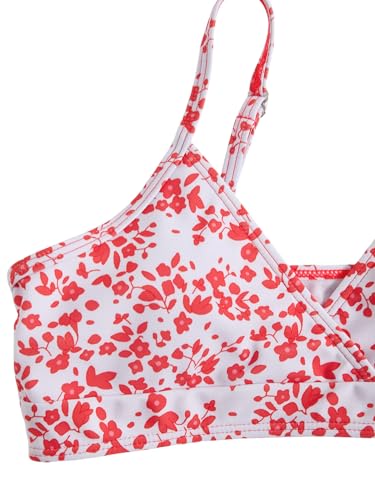 Image of COZYEASE Girls' 3 Piece Set Floral Print Bikini Swimsuit with Drawstring Beach Skirt Cute Ruched Bathing Suit
