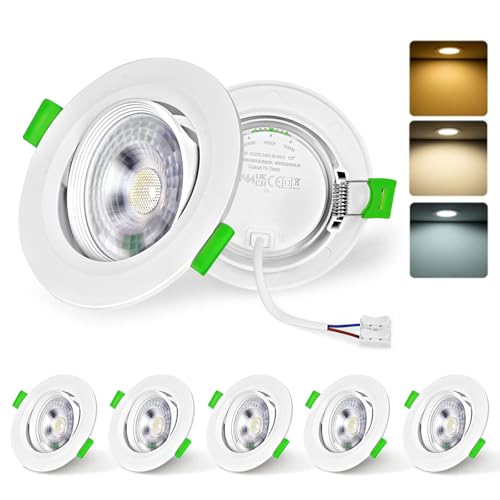 Spot LED Encastrable, 5W 650LM Spot Salle de Bain, IP44 Spot Encastrable LED, Spots de Plafond Extra Plat 21mm, Trou Ø70-75mm, Dimmable Blanc Chaud 3000K...