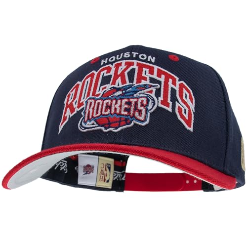 Mitchell & Ness Team Arch Casquette de Baseball avec Fermeture Classic Red Snapback - Houston Rockets (Bleu Foncé/Rouge)
