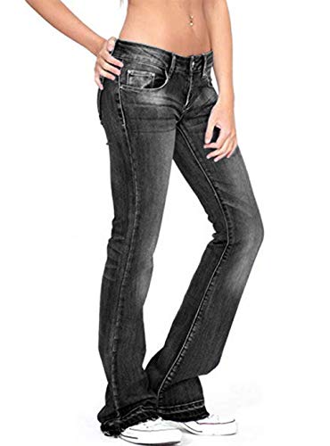 Women Casual Denim Pants Mid Waist Stretch Trousers Slim Flared Mom Jeans3