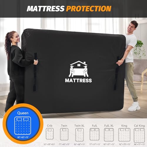 Image of Mattress Bags for Moving, BETU Mattress Protector Waterproof Mattress Cover Queen Size Storage Bags with 8 Heavy-Duty Handles and Zipper for Bed Extra Thick Large Reusable (82 inchx62 inchx15 inch Black)