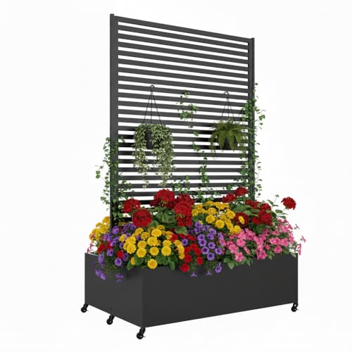 Sunnibety Double Metal Planter Box with Trellis Privacy Screen, Raised Garden Bed with Trellis...