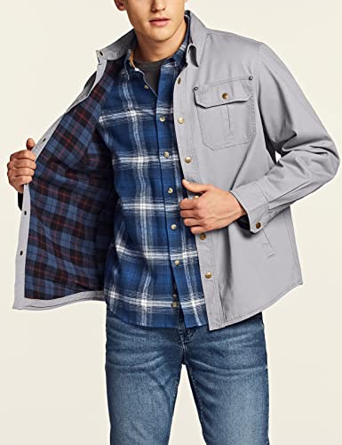Cqr Men's Twill All Cotton Flannel Lined Shirt Jacket, Soft Brushed Outdoor Shirt Jacket, Twill Shirt Jacket Grey, Large #TOP2
