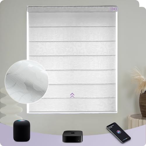 Graywind HomeKit Smart Roman Shades Eve Powered Siri Voice Control Home App Rechargeable Blackout Motorized Blinds Plain Fold, Custom Size, Floral White