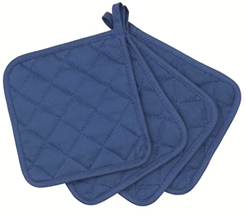 Gqzluck Cotton Heat Resistant Pot Holders, Everyday Kitchen Basic Square Solid Color Pot Holder, Multipurpose Quilted Hot Pads For Cooking And Baking Set Of 4 (Blue) #TOP2