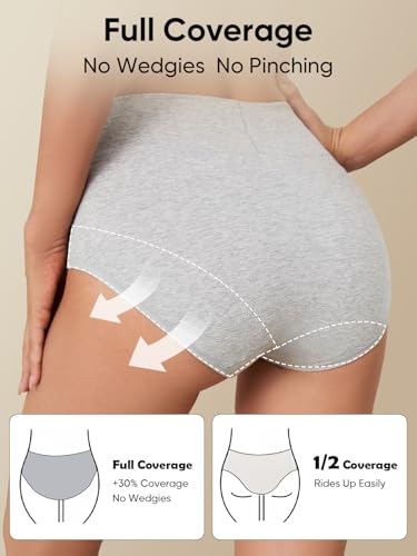 Ellychi Yii High Waisted Cotton Underwear for Women w/ 6.3in Extended Crotch, Postpartum Ladies Panties Breathable Full Coverage L — view 5