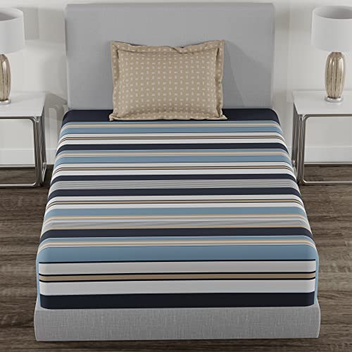 Image of myTrident Home Essential Stripe Collection 144 TC, 100% Cotton Bedsheet with 1 Pillow Cover, Single Size - 152 x 228 cm, Astor