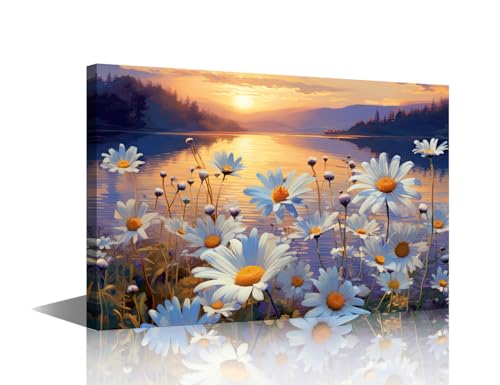 Tableau marguerites au bord du lac pour décorer votre bureau