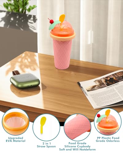 Slushie Cup, Smoothie Cups mit Deckel & Strohhalmen, Slushy Cup für Säfte, Milch und Eiscreme, Tragbare Frozen Magic Slushie Cup Maker für Kinder, Freunde und Familie (Rosa) – Bild 6